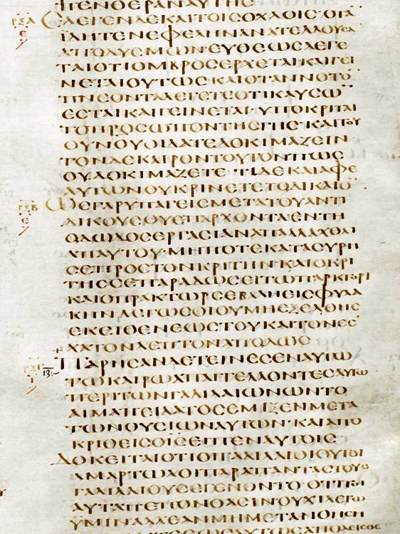 Historic 5th-century codex with New and Old Testament books.
