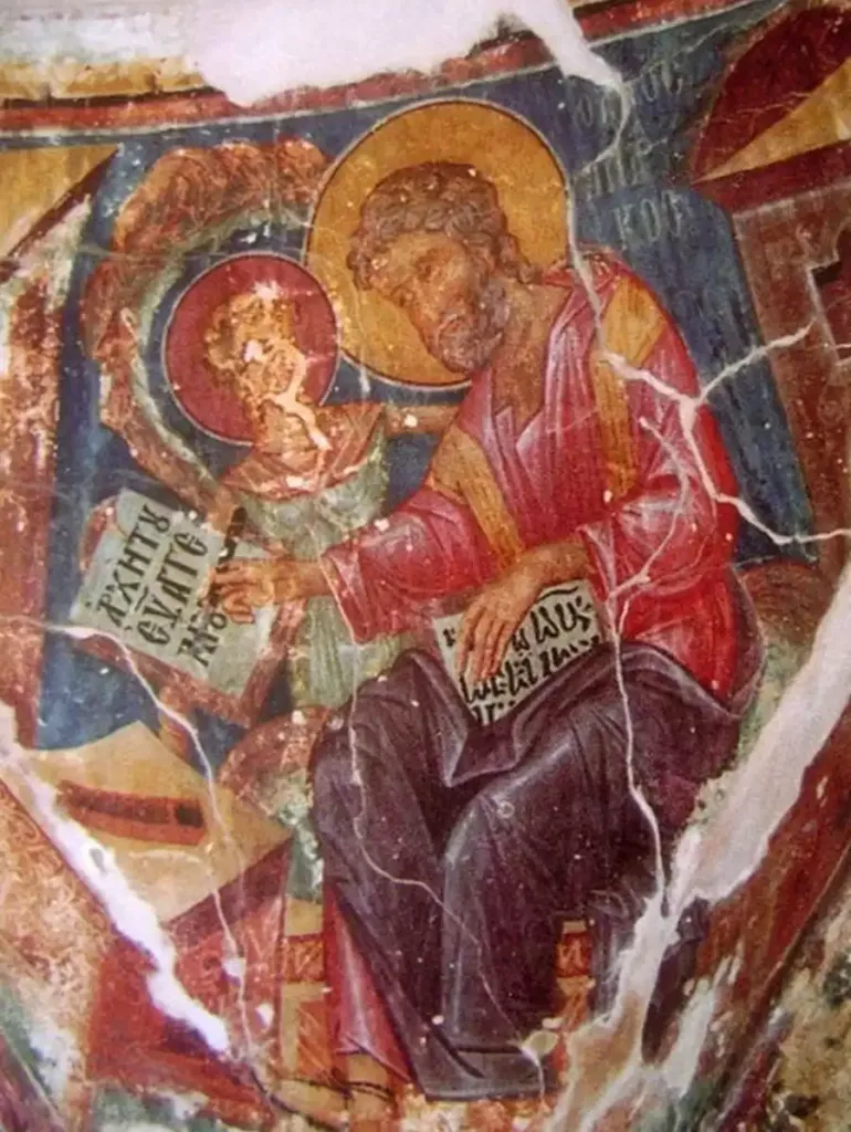 Evangelist Mark fresco in Letympou church, Cyprus.