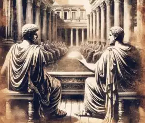 Aged-Roman-forum-scholarly-debate-historic-intellect