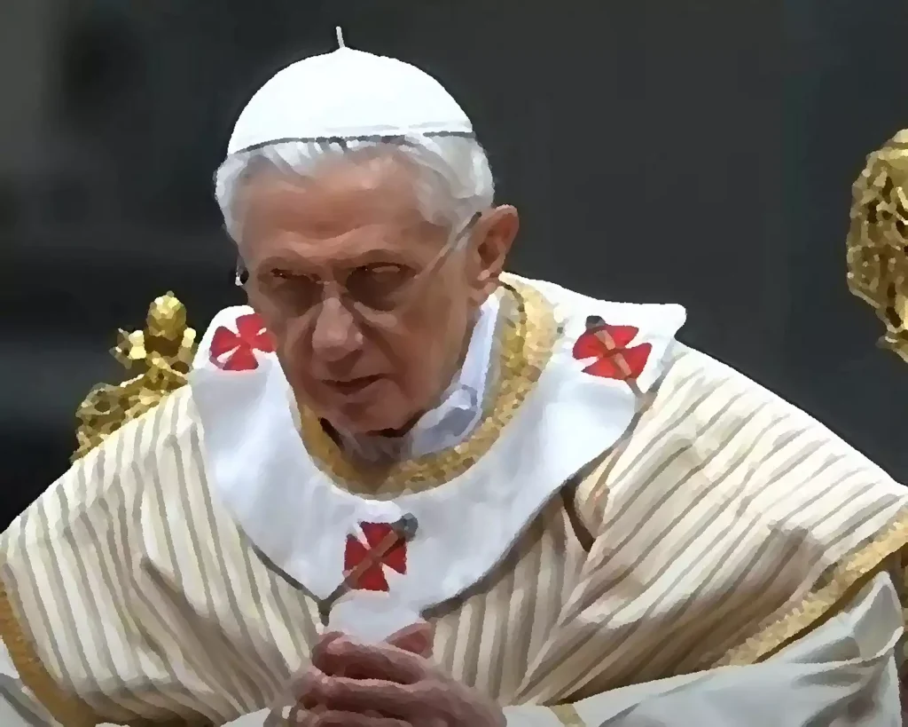 Pope-Benedict-XVI-in-oil-painting,-showing-his-serene-face-and-traditional-vestments