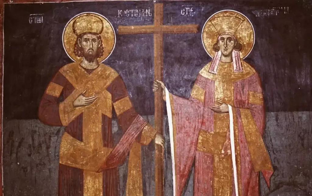12th-century-Saints-Constantine-Helen-fresco-Visoki-Dečani-Monastery.
