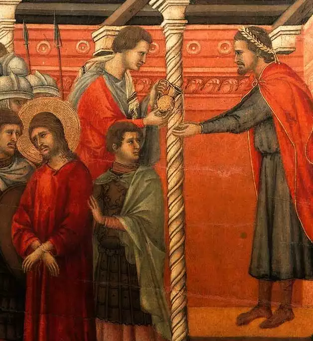 Duccio-di-Buoninsegna's-1308-art-Pilate-Washing-his-Hands-tempera-wood