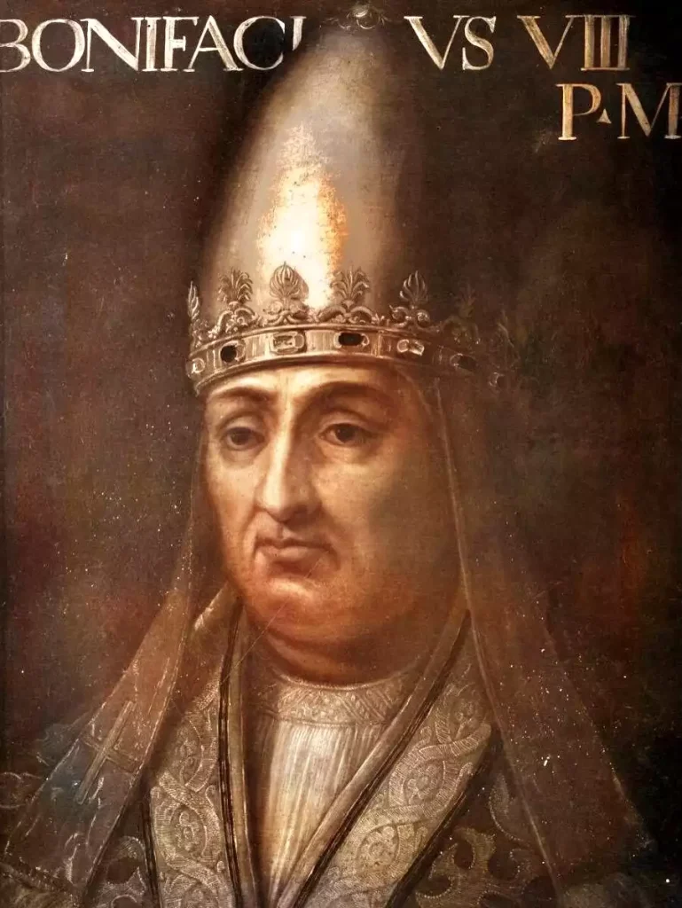 Boniface-VIII-holds-Unam-Sanctam-decree,-in-papal-robes
