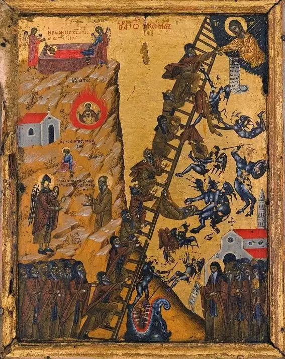 Byzantine-era-wooden-icon-showing-St.-John's-'Climax'