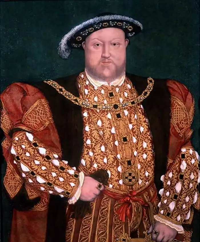 Henry VIII portrait - Opulent gold embroidery and jewelry convey his regal status