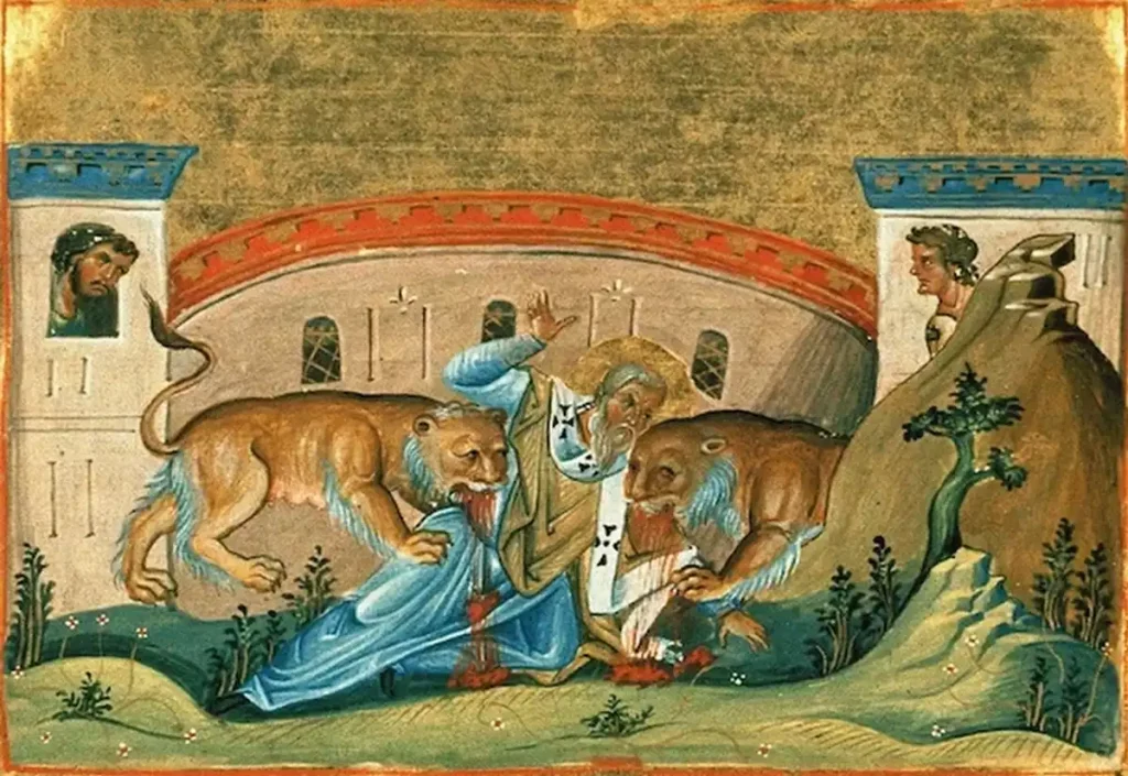Miniature—Ignatius-Theophorus—Basil-II-Menologion.