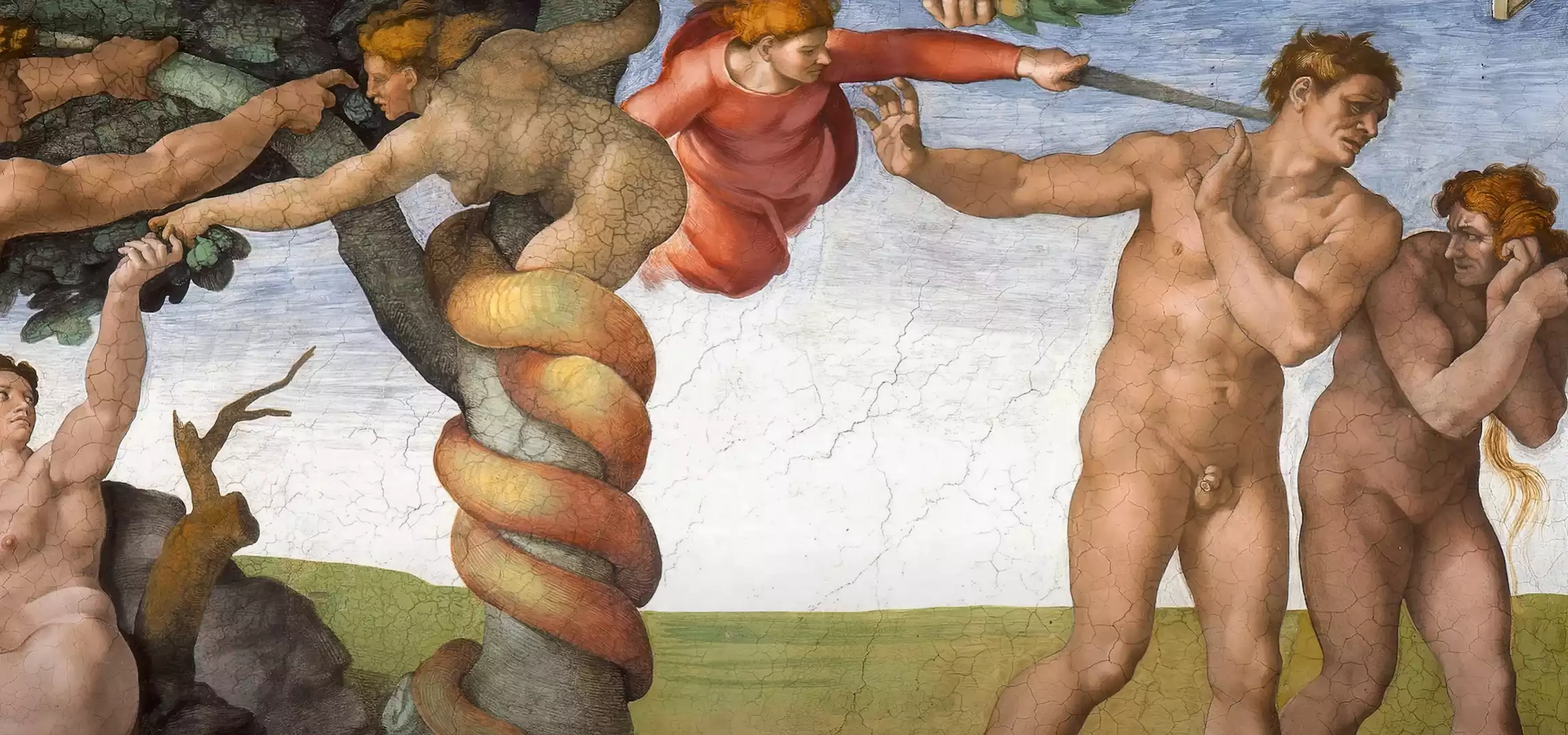 Michelangelo's-Adam-Eve-Expulsion-Paradise-Fresco
