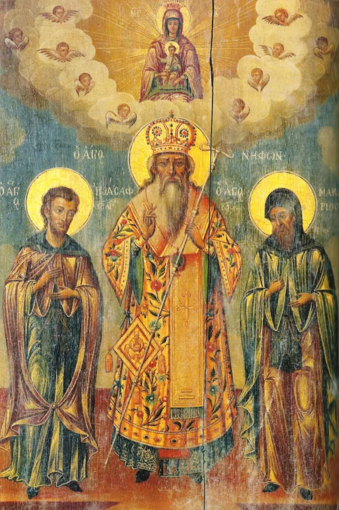Saint-Patriarch-Nephon-icon-with-Makarios-and-Joasaph