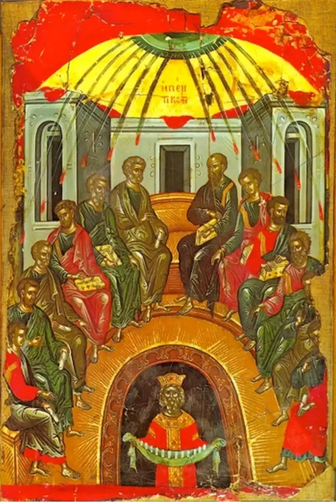 Theophanes'-crafted-Pentecost-icon-Stavronikita-Monastery-art